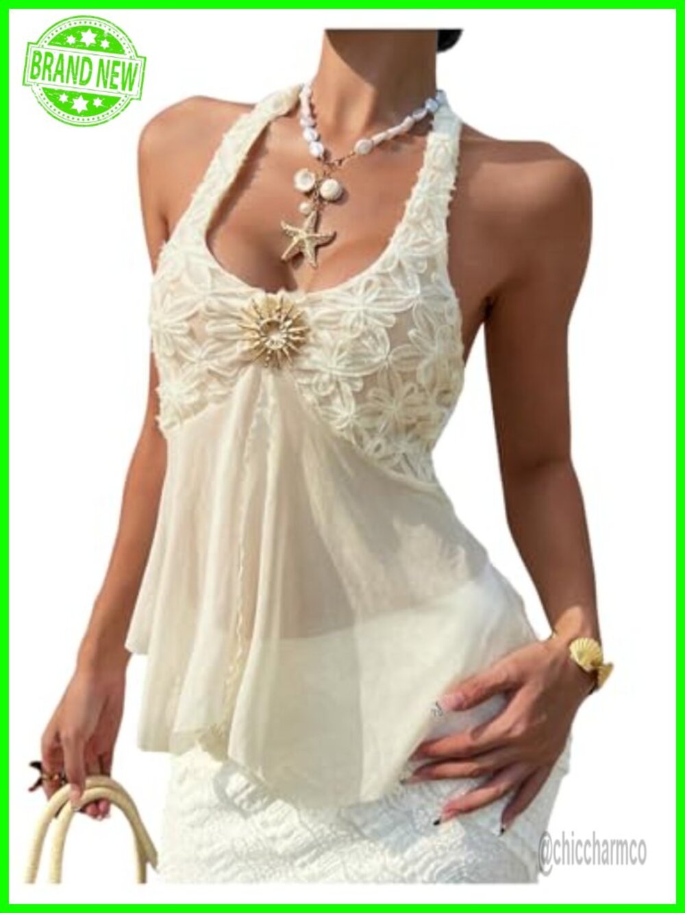 Women's Sleeveless Halter Mesh Backless Asymmetrical Summer Going Out Top